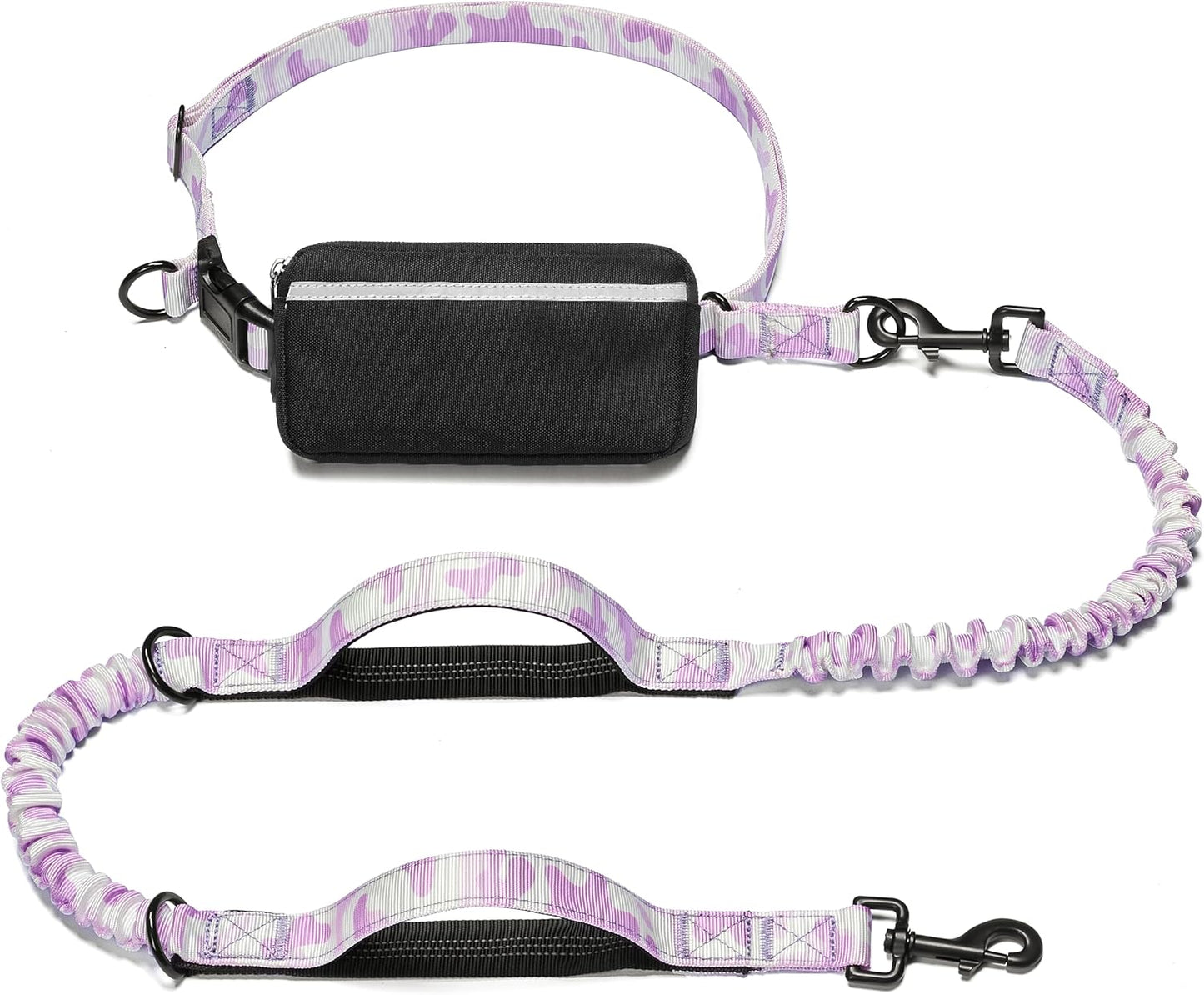 Hands Free Dog Leash with Zipper Pouch, Dual Padded Handles and Durable Bungee for Walking, Jogging and Running Your Dog (Medium, 8-25 Lbs, Black)