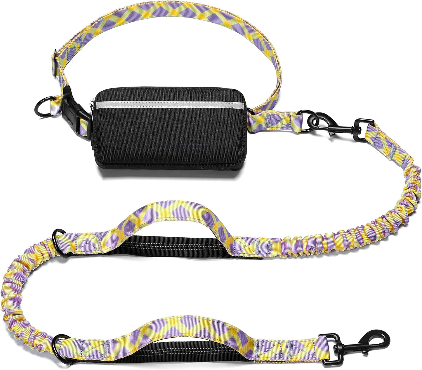 Hands Free Dog Leash with Zipper Pouch, Dual Padded Handles and Durable Bungee for Walking, Jogging and Running Your Dog (Medium, 8-25 Lbs, Black)