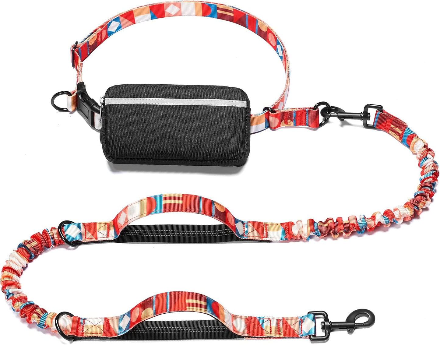 Hands Free Dog Leash with Zipper Pouch, Dual Padded Handles and Durable Bungee for Walking, Jogging and Running Your Dog (Medium, 8-25 Lbs, Black)