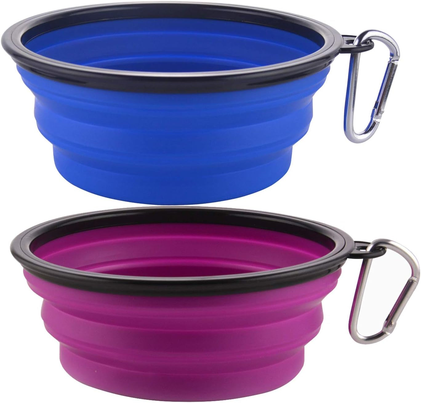 Large Collapsible Dog Bowls, 34Oz Travel Water Food Bowls Portable Foldable Collapse Dishes with Carabiner Clip, 2 Pack (Purple+Red)