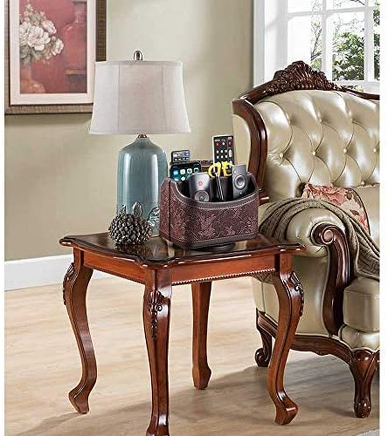 Leather 360°Rotatable Remote Control Holder,Nightstand TV Remote Caddy,Office Supplies Desktop Organizer,Spinning Storage Box for Pen,Mail,Phone,Dvd, Blu-Ray, Media Player, Heater Controllers