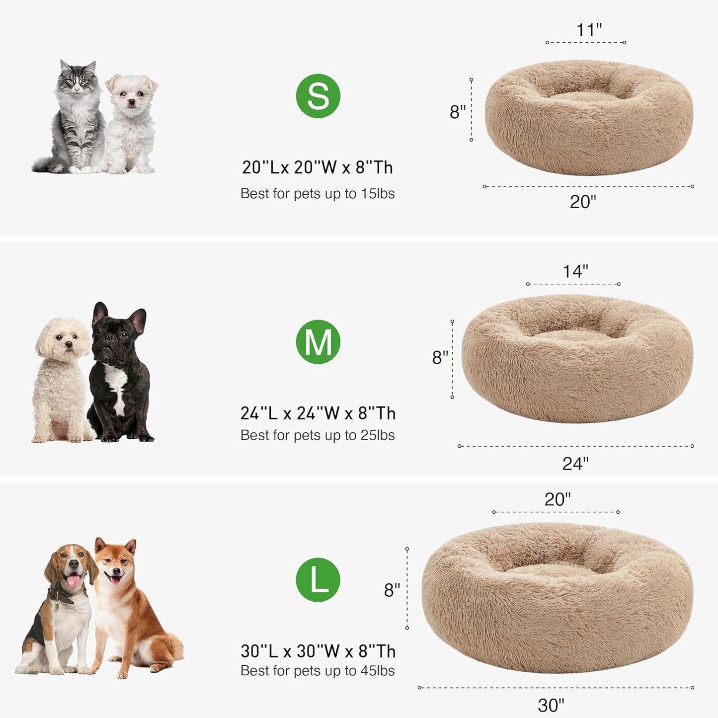 Calming Cat Bed for Indoor Cats,Anti-Anxiety Donut round Dog Bed,Fluffy Faux Fur Washable Pet Bed for Small Medium Dogs and Cats,Taupe,24In