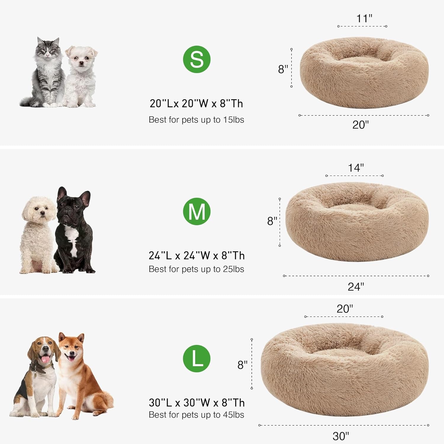 Calming Cat Bed for Indoor Cats,Anti-Anxiety Donut round Dog Bed,Fluffy Faux Fur Washable Pet Bed for Small Medium Dogs and Cats,Taupe,24In
