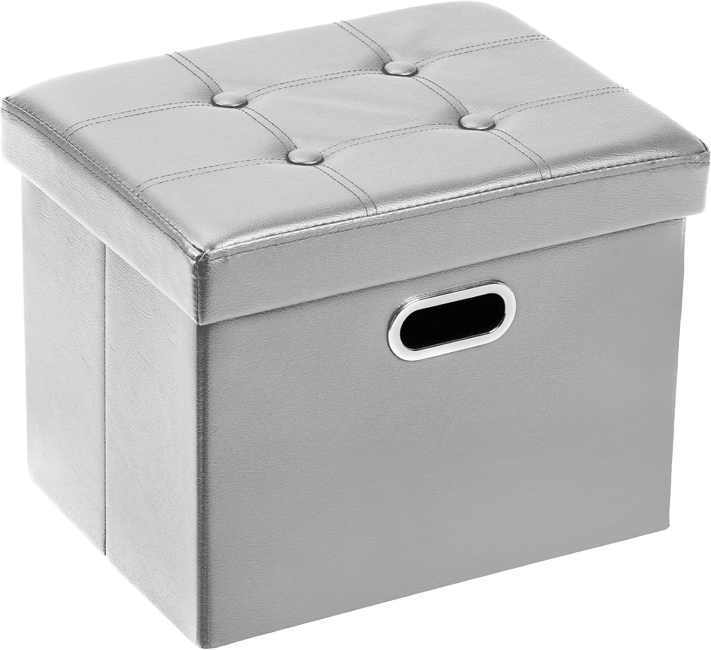 Ottoman with Storage Folding Leather Ottoman Footrest Foot Stool Black Ottoman for Room Small Rectangle Collapsible Bench Furniture with Handles Lid Toy Chest 17X13X13In