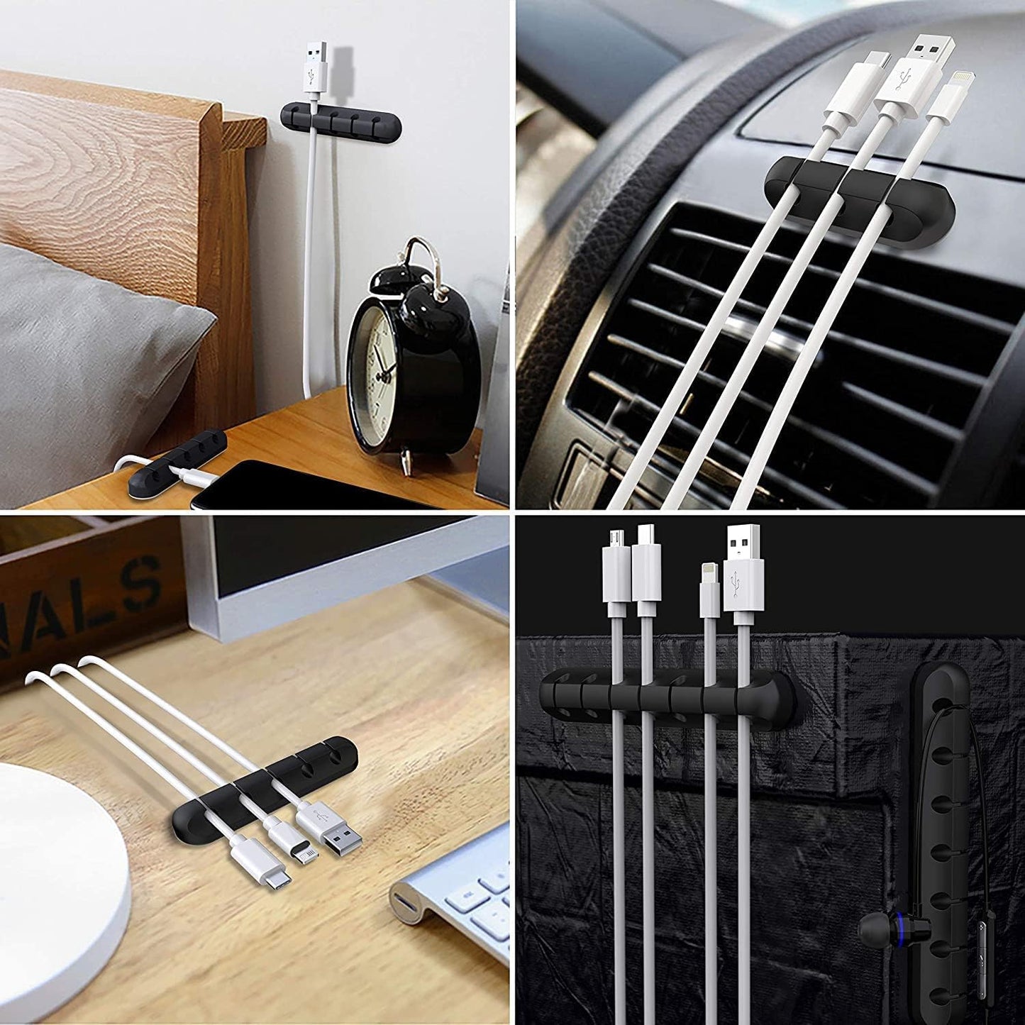 Cable Holder Clips, 3-Pack Cable Management Cord Organizer Clips Silicone Self Adhesive for Desktop USB Charging Cable Nightstand Power Cord Mouse Cable Wire PC Office Home