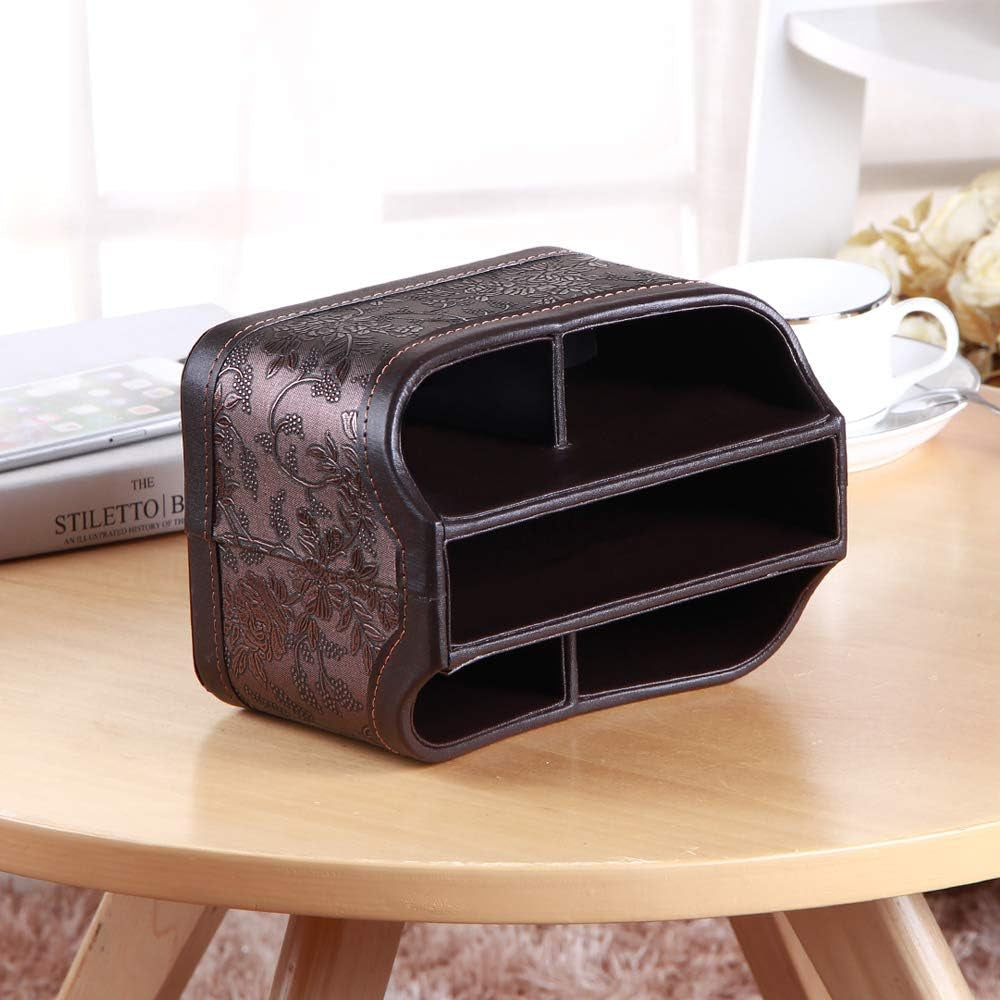 Leather 360°Rotatable Remote Control Holder,Nightstand TV Remote Caddy,Office Supplies Desktop Organizer,Spinning Storage Box for Pen,Mail,Phone,Dvd, Blu-Ray, Media Player, Heater Controllers