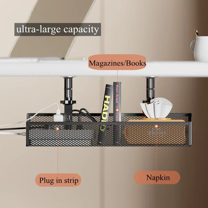 1PCS under Desk Cable Management Tray, No Drill Steel Desk Cable Organizers, Wire Management Tray Cable Management Rack