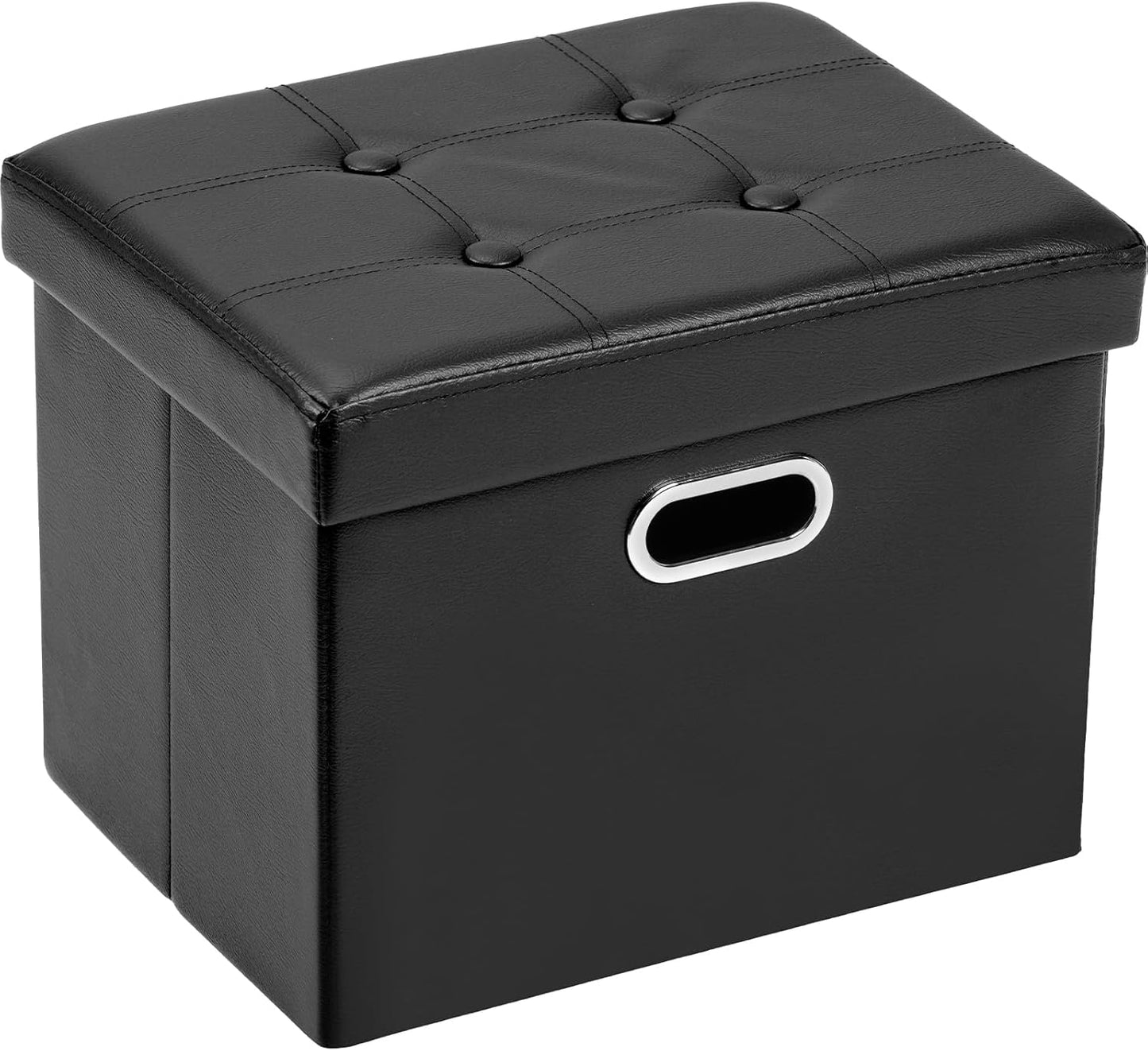 Ottoman with Storage Folding Leather Ottoman Footrest Foot Stool Black Ottoman for Room Small Rectangle Collapsible Bench Furniture with Handles Lid Toy Chest 17X13X13In