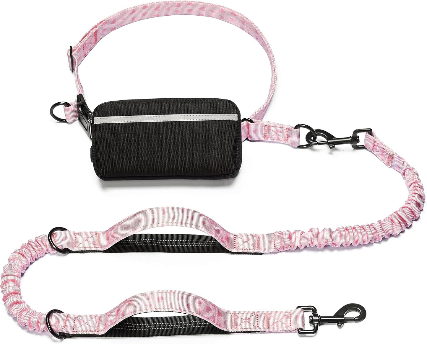 Hands Free Dog Leash with Zipper Pouch, Dual Padded Handles and Durable Bungee for Walking, Jogging and Running Your Dog (Medium, 8-25 Lbs, Black)