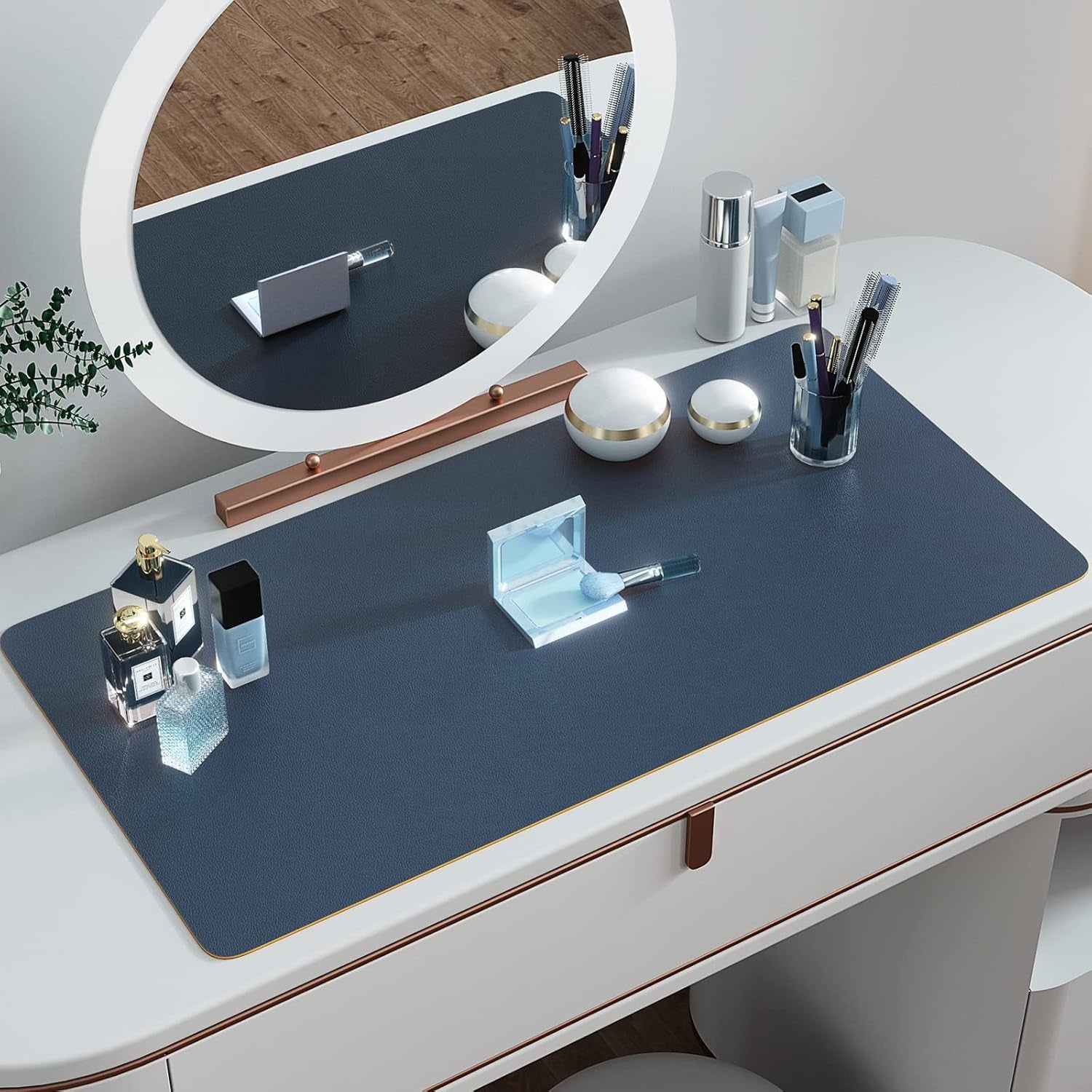 Non Slip Desk Mat, 35.4" X 15.7" PU Leather Desk Protector, Waterproof Large Mouse Pad, Desk Mat for Desktop, Desk Pad for Keyboard and Mouse, Office and Home, Blue X Yellow