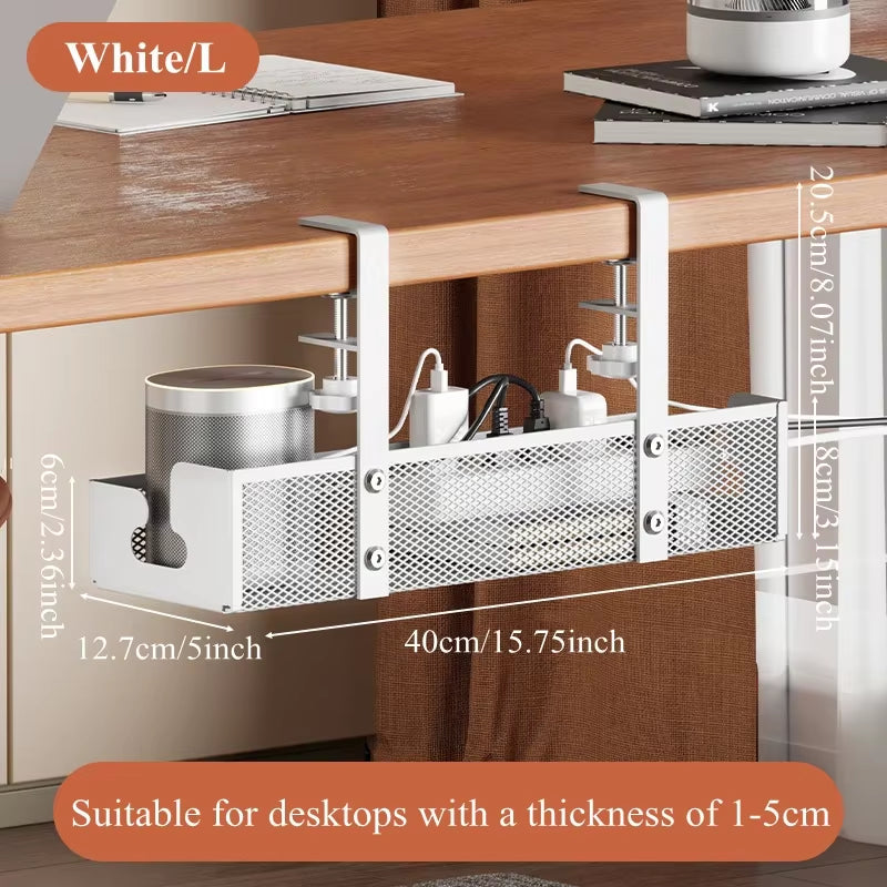 1PCS under Desk Cable Management Tray, No Drill Steel Desk Cable Organizers, Wire Management Tray Cable Management Rack