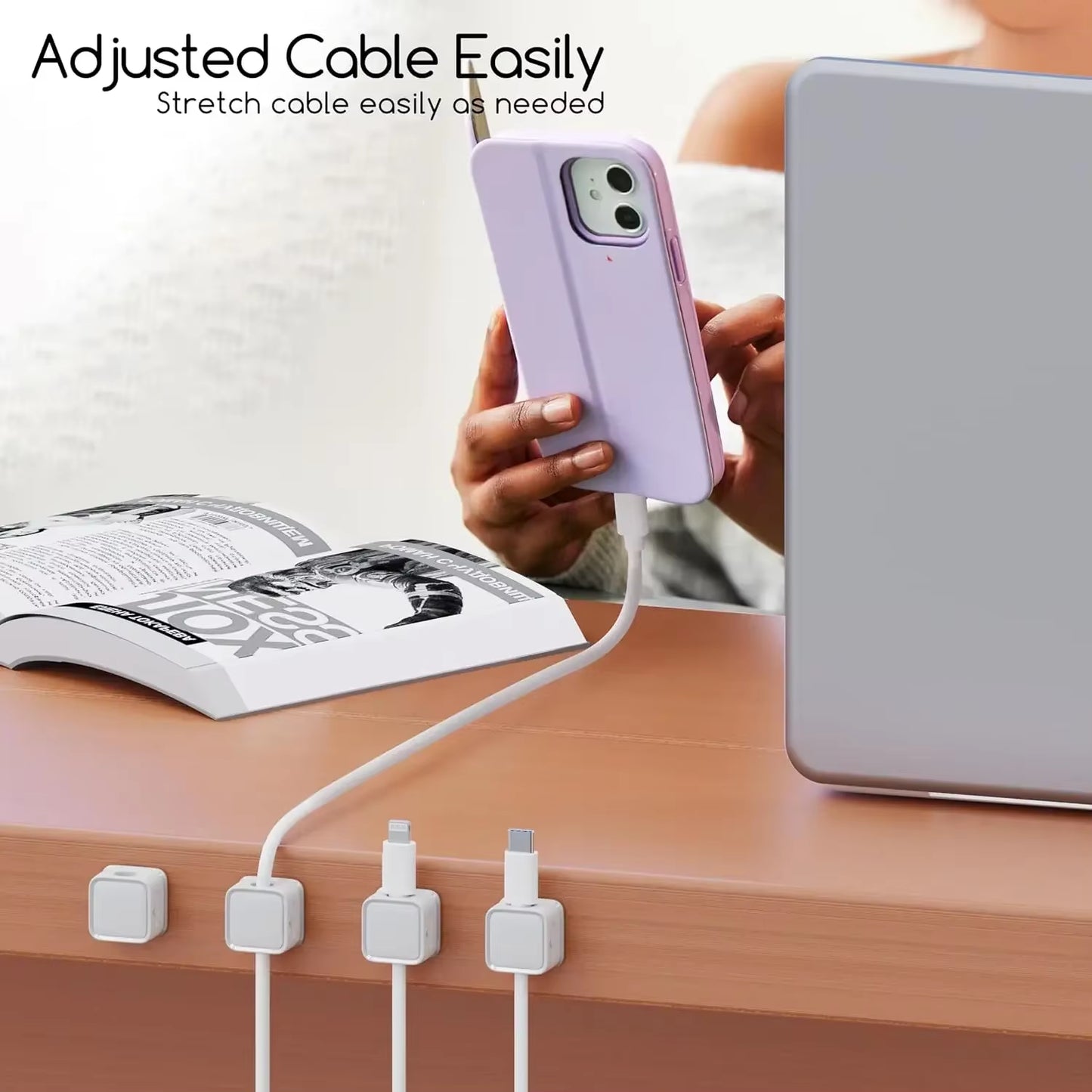 6PCS Magnetic Cable Clips Cable Smooth Adjustable Cord Holder under Desk Cable Management Wire Keeper Cable Organizer Holder