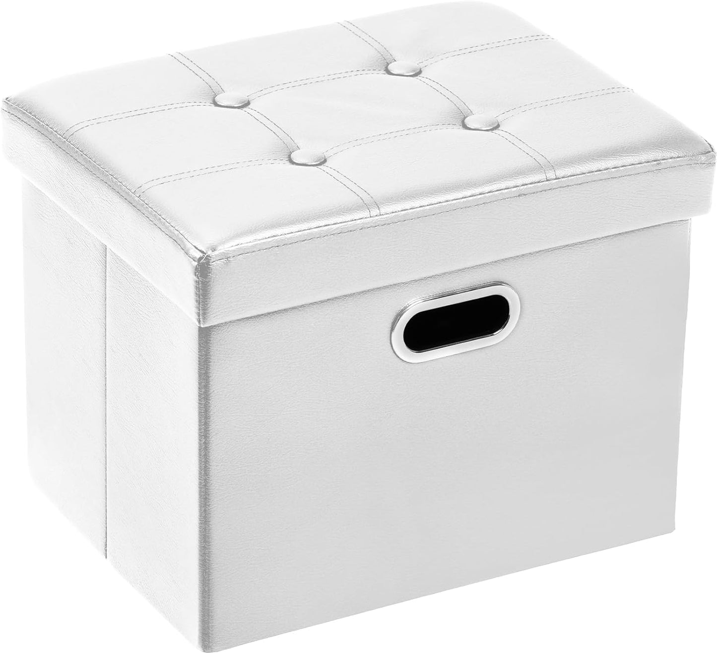 Ottoman with Storage Folding Leather Ottoman Footrest Foot Stool Black Ottoman for Room Small Rectangle Collapsible Bench Furniture with Handles Lid Toy Chest 17X13X13In