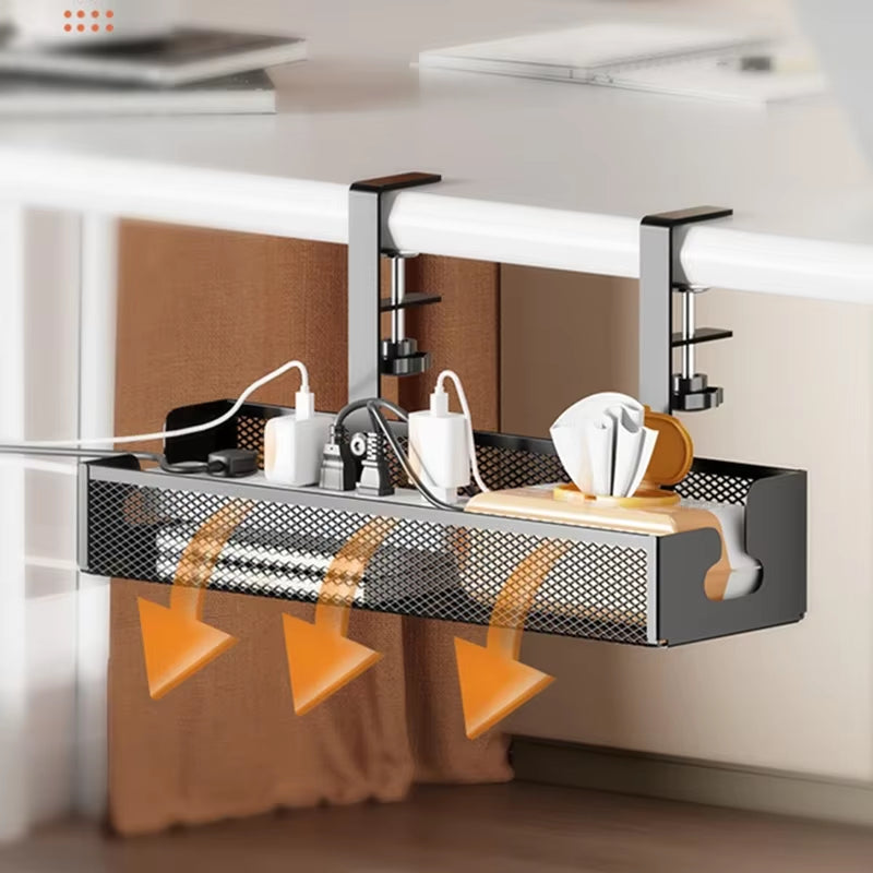 1PCS under Desk Cable Management Tray, No Drill Steel Desk Cable Organizers, Wire Management Tray Cable Management Rack