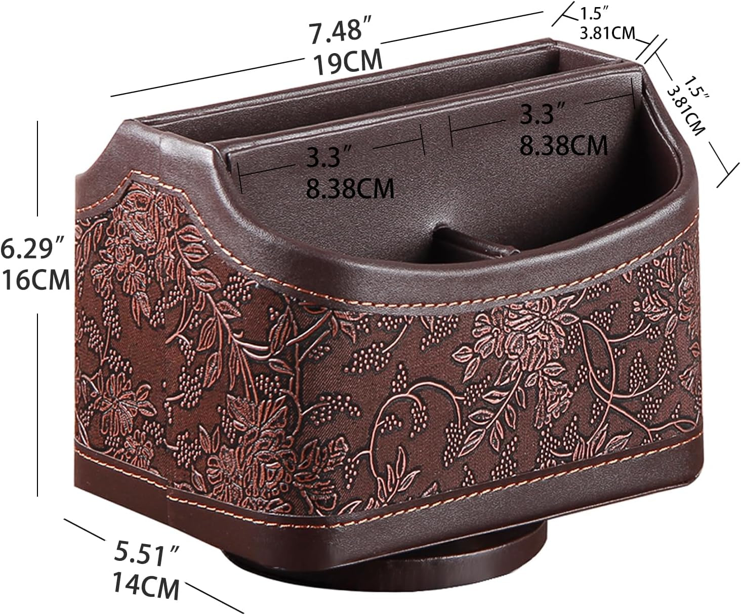 Leather 360°Rotatable Remote Control Holder,Nightstand TV Remote Caddy,Office Supplies Desktop Organizer,Spinning Storage Box for Pen,Mail,Phone,Dvd, Blu-Ray, Media Player, Heater Controllers