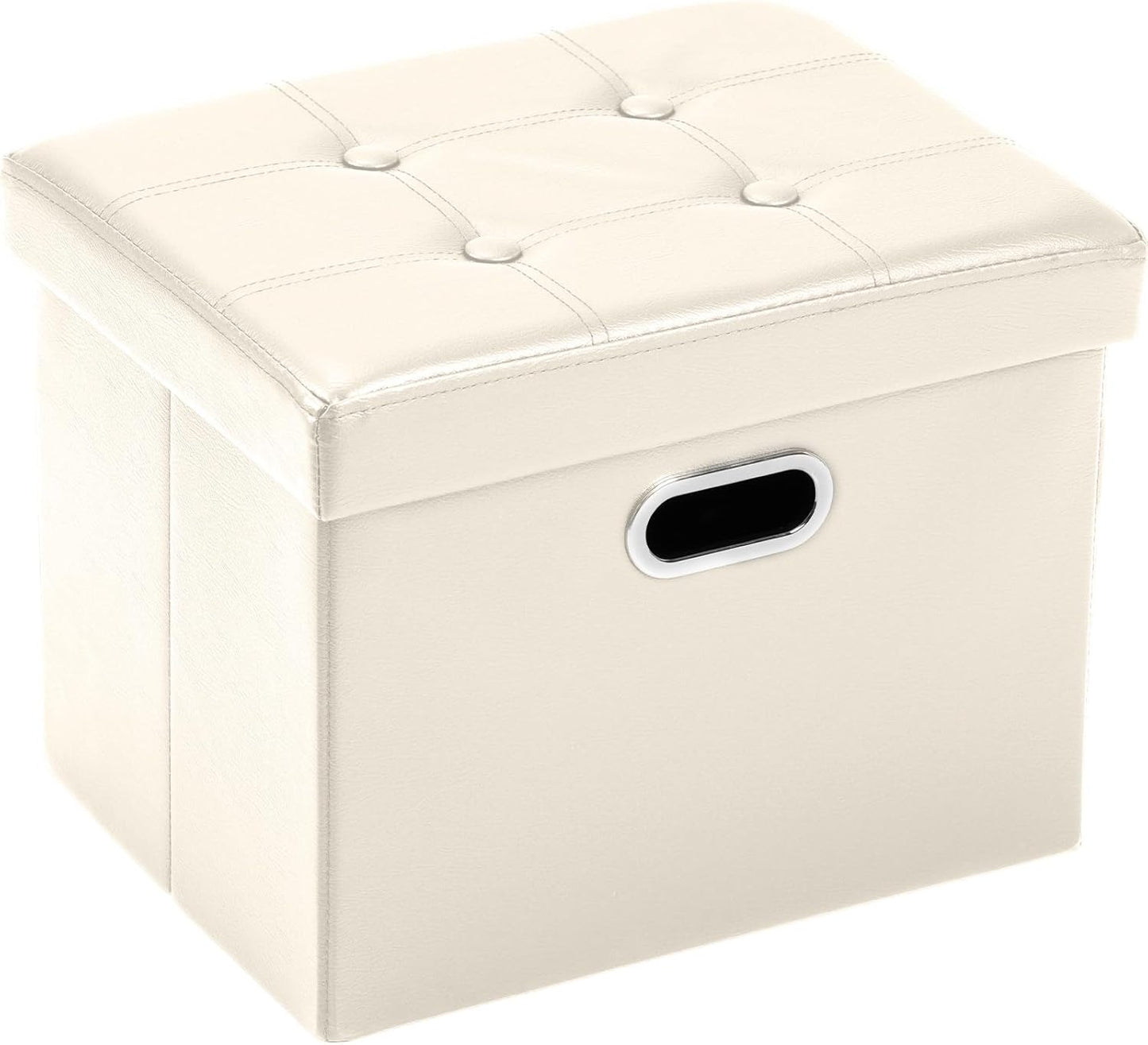 Ottoman with Storage Folding Leather Ottoman Footrest Foot Stool Black Ottoman for Room Small Rectangle Collapsible Bench Furniture with Handles Lid Toy Chest 17X13X13In