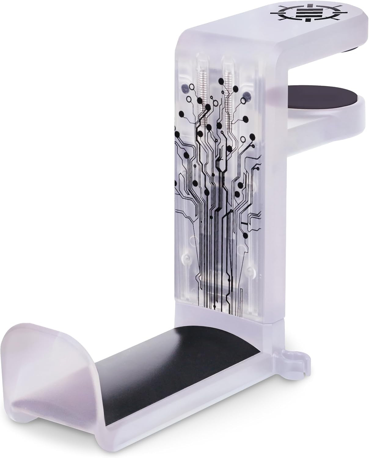 PC Gaming Headset Holder - Desk Headphone Hanger with Adjustable 360 Rotation, under Desk Headphone Hook Clamp, Universal Fit - Built in Cable Clip Organizer - Red