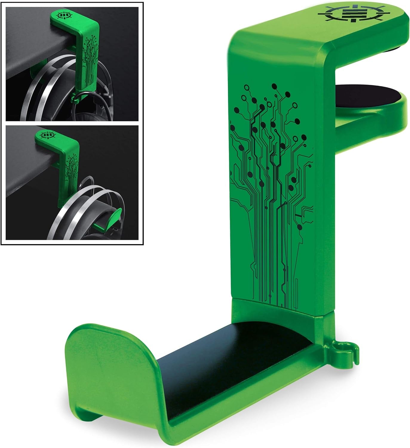 PC Gaming Headset Holder - Desk Headphone Hanger with Adjustable 360 Rotation, under Desk Headphone Hook Clamp, Universal Fit - Built in Cable Clip Organizer - Red