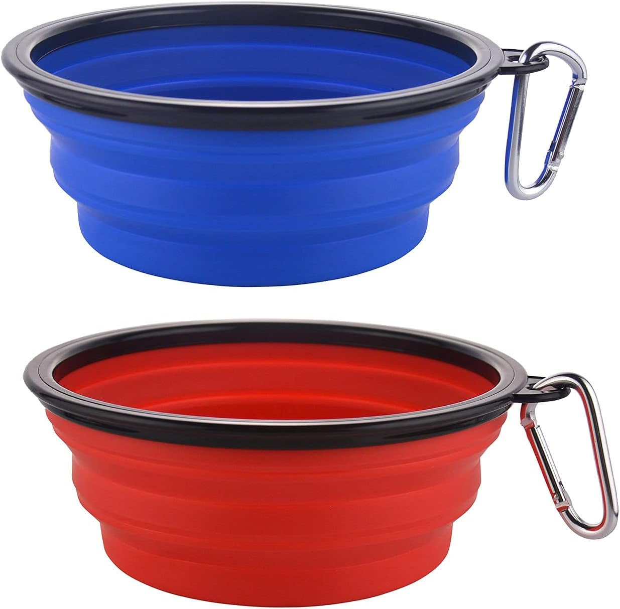 Large Collapsible Dog Bowls, 34Oz Travel Water Food Bowls Portable Foldable Collapse Dishes with Carabiner Clip, 2 Pack (Purple+Red)