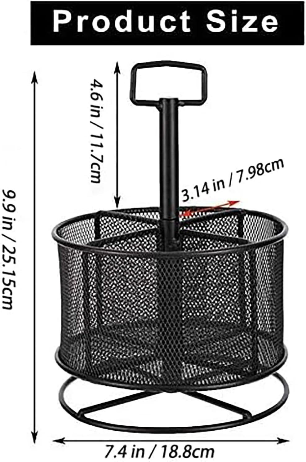 Mesh Desk Organizer, 360-Degree Rotating Multi-Functional Pen Holder, 4 Compartments Desktop Stationary Organizer, Home Office Art Supply Storage Box Caddy (Black)