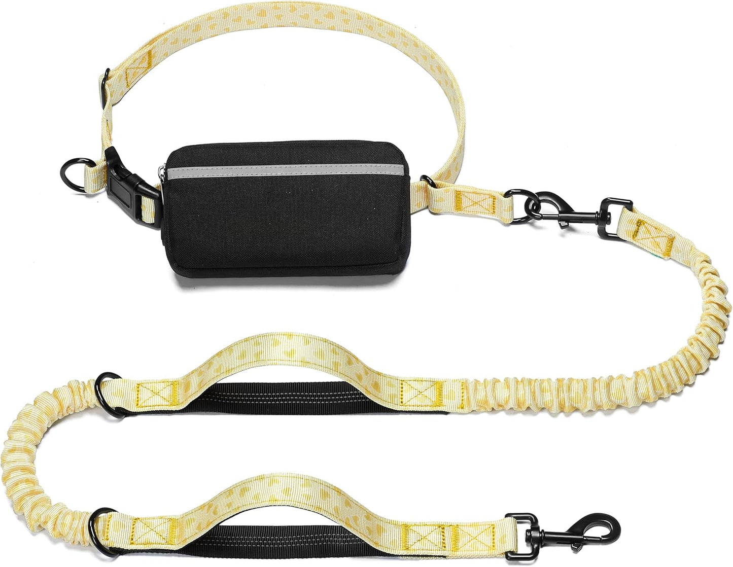 Hands Free Dog Leash with Zipper Pouch, Dual Padded Handles and Durable Bungee for Walking, Jogging and Running Your Dog (Medium, 8-25 Lbs, Black)
