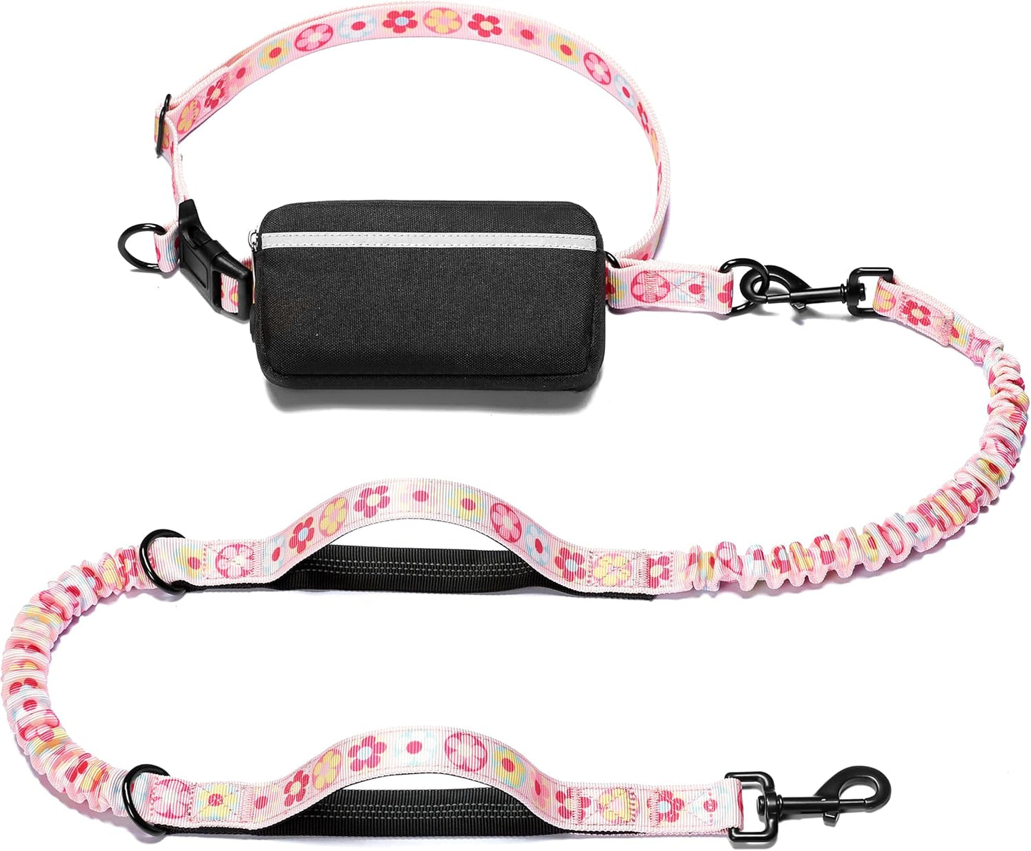 Hands Free Dog Leash with Zipper Pouch, Dual Padded Handles and Durable Bungee for Walking, Jogging and Running Your Dog (Medium, 8-25 Lbs, Black)