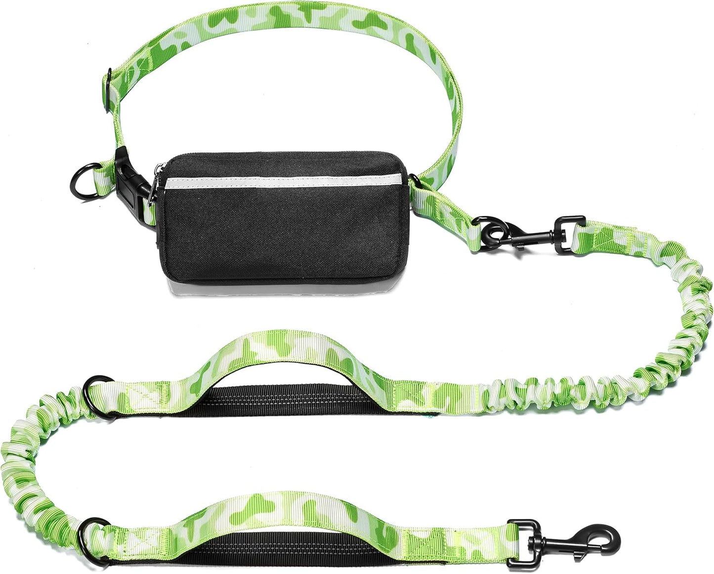Hands Free Dog Leash with Zipper Pouch, Dual Padded Handles and Durable Bungee for Walking, Jogging and Running Your Dog (Medium, 8-25 Lbs, Black)
