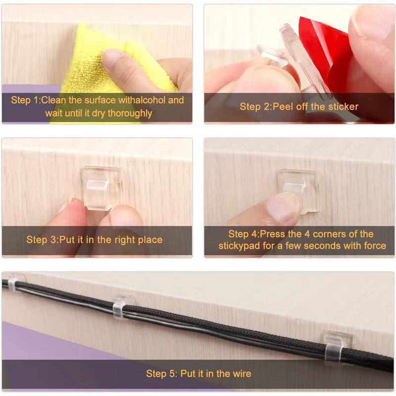 Self-Adhesive Cable Holder Fixer Clips Organizer Clamp Management Adhesive for Home Office Car Clamp Wire Manager Wall Stickers