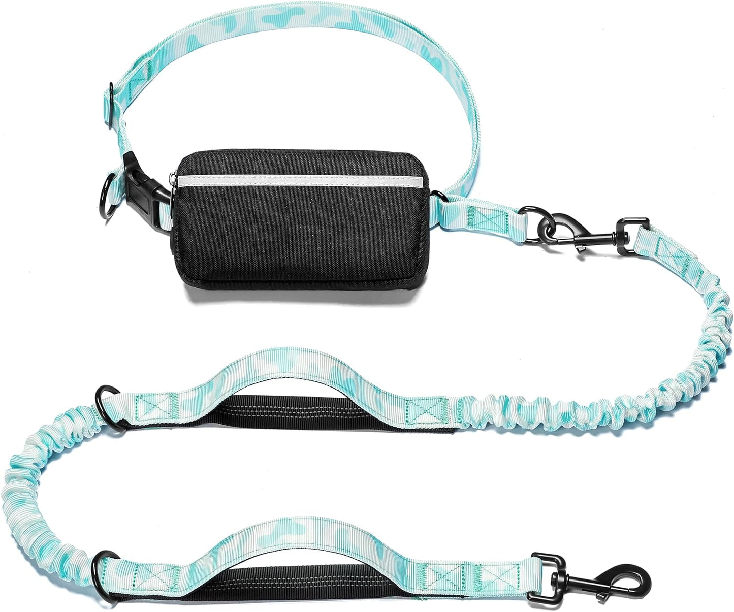 Hands Free Dog Leash with Zipper Pouch, Dual Padded Handles and Durable Bungee for Walking, Jogging and Running Your Dog (Medium, 8-25 Lbs, Black)