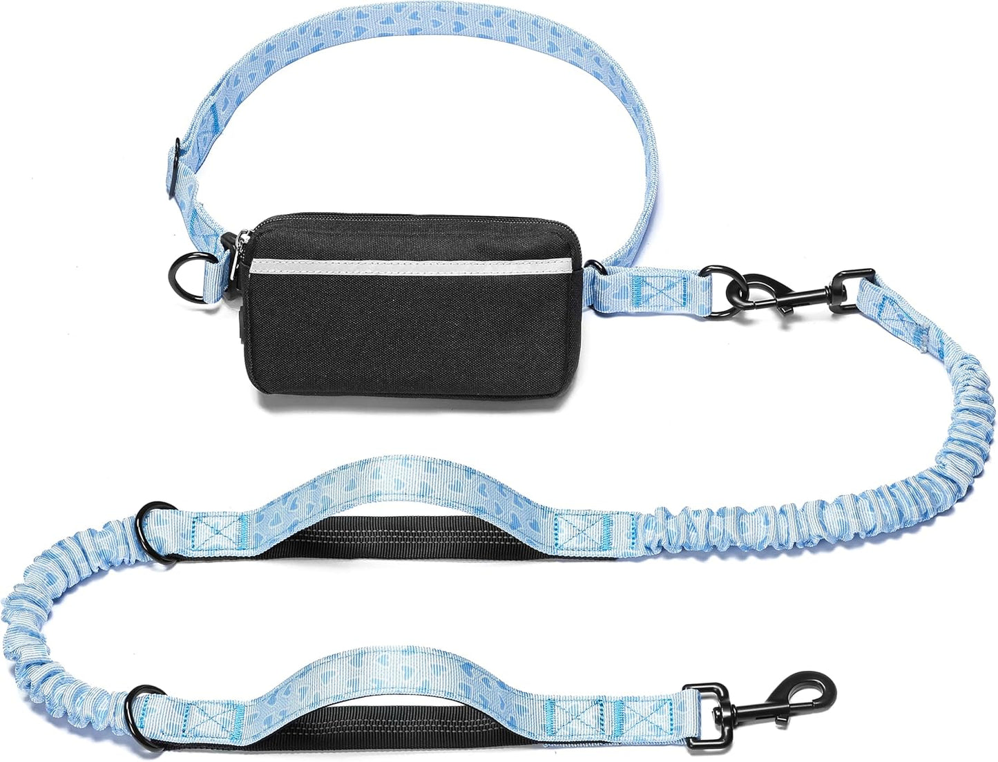 Hands Free Dog Leash with Zipper Pouch, Dual Padded Handles and Durable Bungee for Walking, Jogging and Running Your Dog (Medium, 8-25 Lbs, Black)