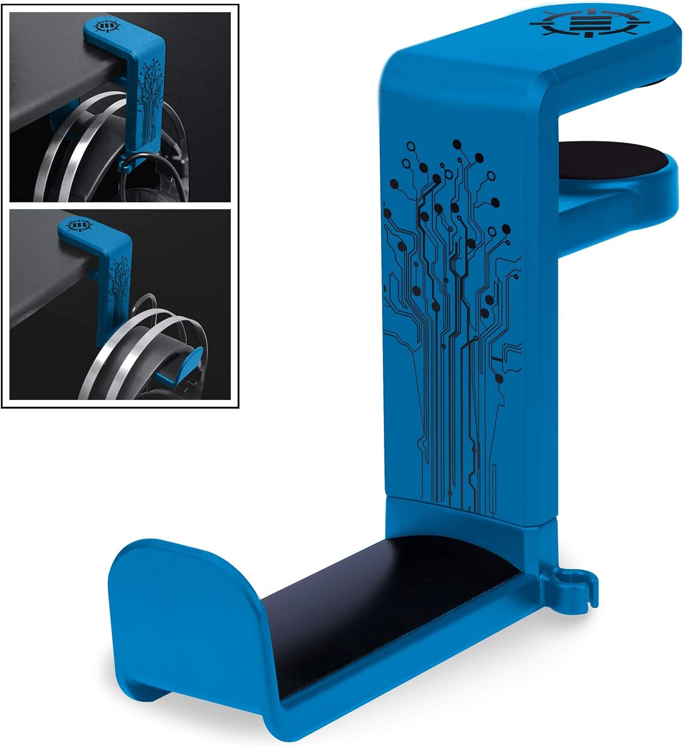 PC Gaming Headset Holder - Desk Headphone Hanger with Adjustable 360 Rotation, under Desk Headphone Hook Clamp, Universal Fit - Built in Cable Clip Organizer - Red