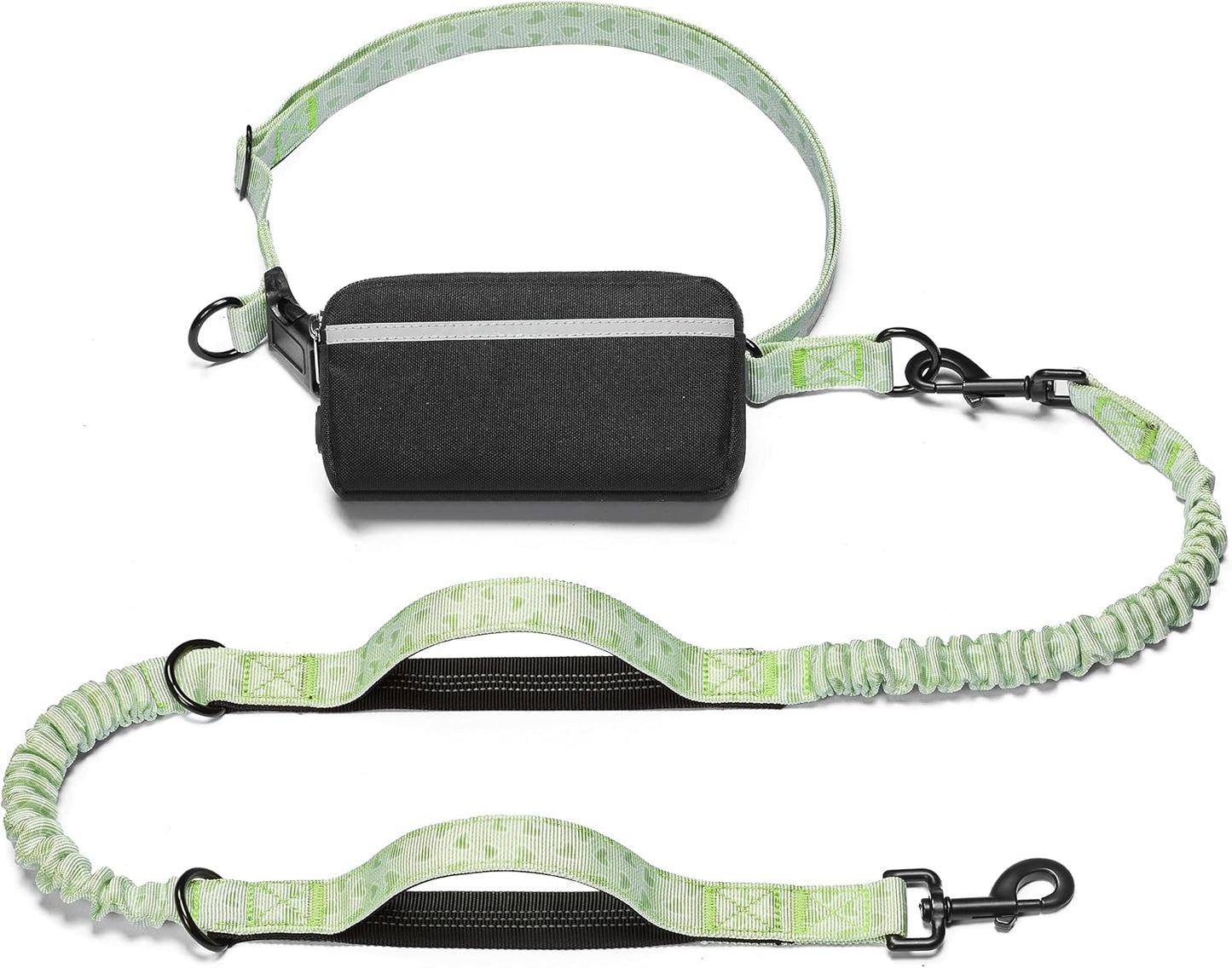 Hands Free Dog Leash with Zipper Pouch, Dual Padded Handles and Durable Bungee for Walking, Jogging and Running Your Dog (Medium, 8-25 Lbs, Black)