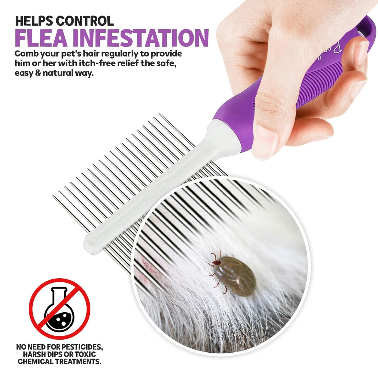 Pet Comb for Grooming & Massaging - Fur Detangling Pins & Smoothing Slicker Bristles, Dual-Sided Brushing for Dogs, Cats & Animals