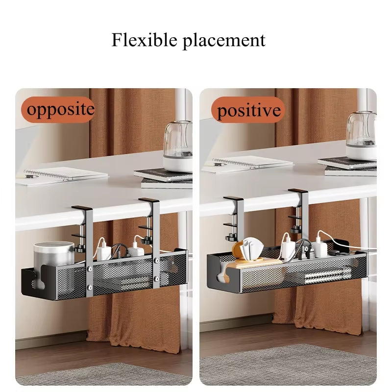 1PCS under Desk Cable Management Tray, No Drill Steel Desk Cable Organizers, Wire Management Tray Cable Management Rack